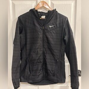 Nike Running Jacket Womens Small Hooded Reflective Black Striped